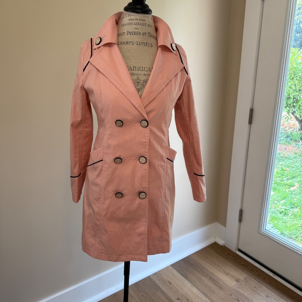 Bel.CC‎ Women's Pink Rain Trench Coat with Gold/Black Buttons Size L